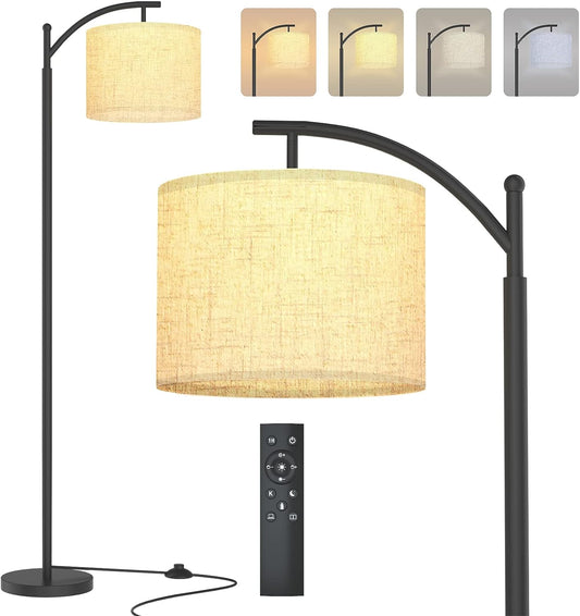 Pazzo Metal Arc Floor Lamp with Remote Control & Stepless Dimmable Bulb, for Living Room, Bedroom, Black